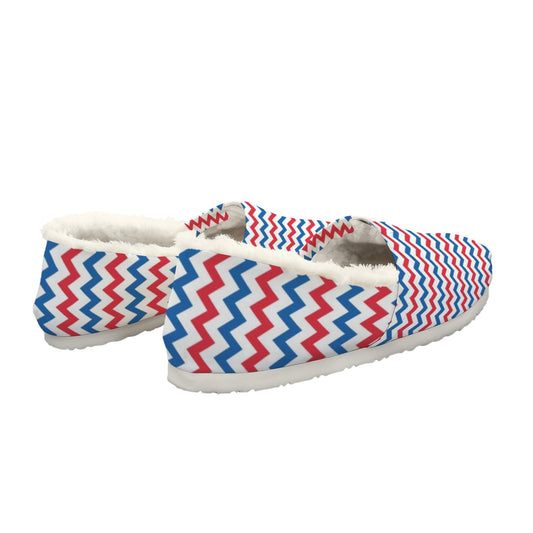 USA/American Flag Inspired Chevron Pattern Women's Fleece-Lined Canvas Slip-On