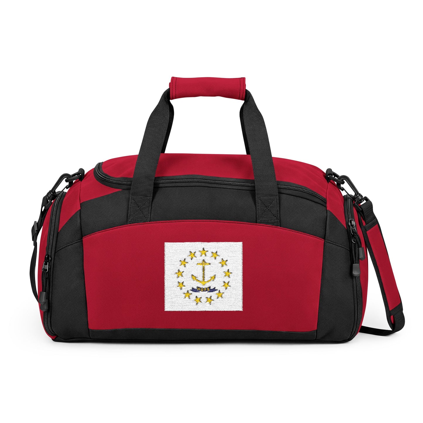 Rhode Island Flag Gym Bag — Black Duffle with Embroidered Rhode Island Flag