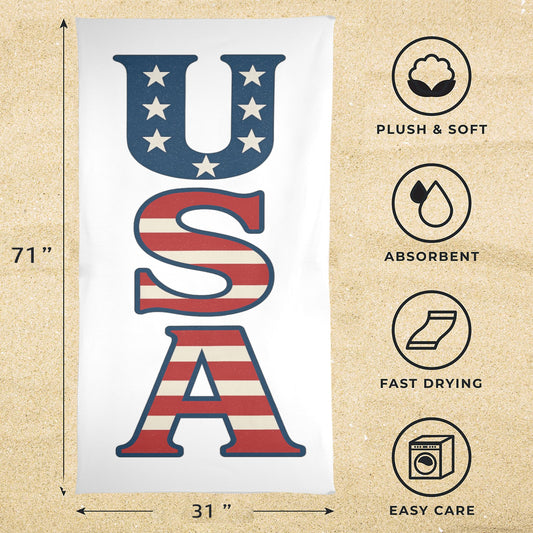 USA/Americna Flag Inspired "USA" Beach Towel 31"x71" (Made in USA)