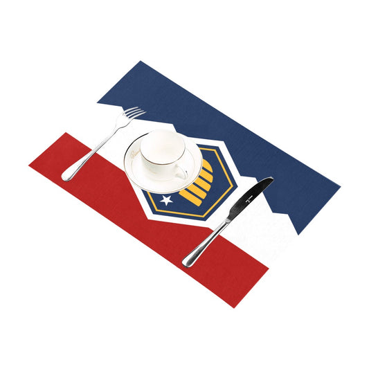 Cup and silverware on Luv My Flag placemat design.