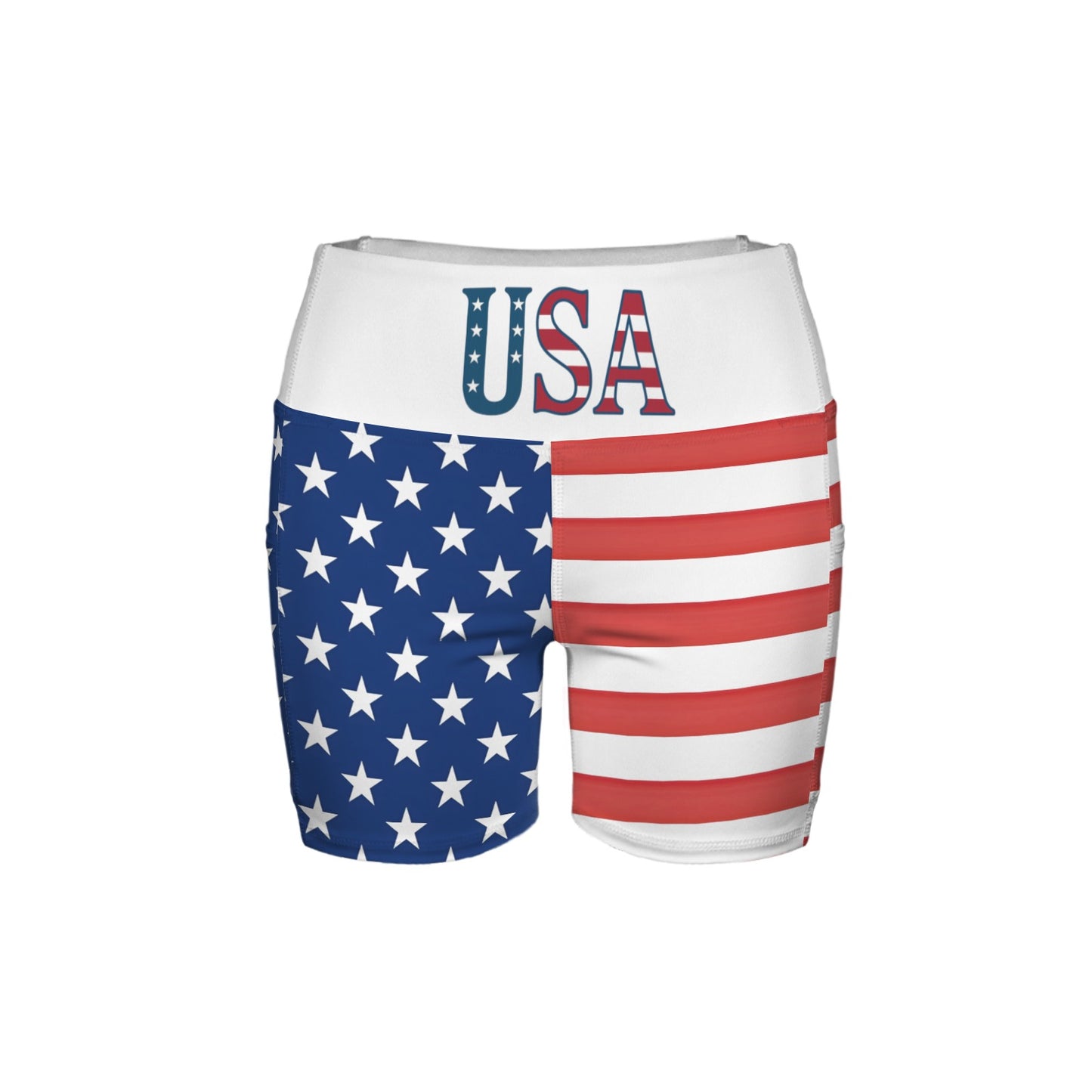 USA/American Flag Inspired Pocket Yoga Active Shorts