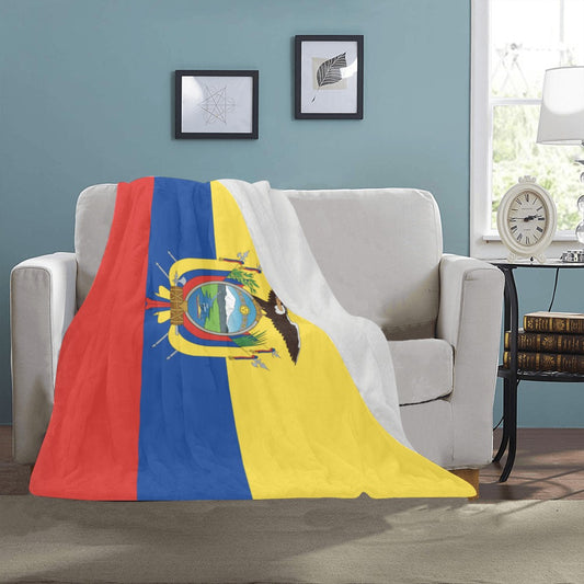 Cozy sofa draped with Luv My Flag blanket design.