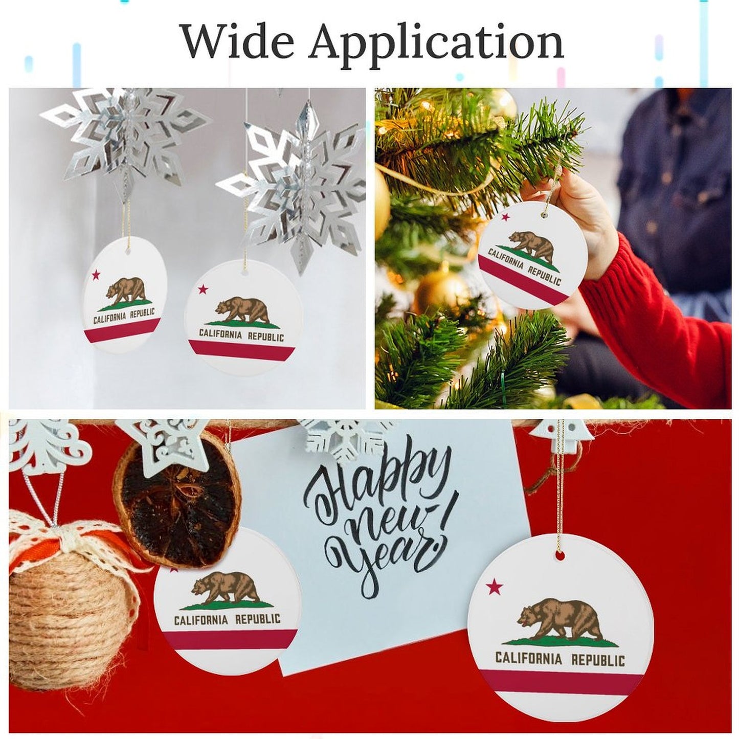 California Flag Inspired Circle Ceramic Ornament Made in USA Circle Ceramic Ornament (Made in USA)