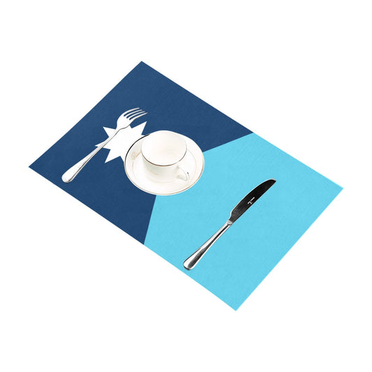 Luv My Flag placemat featuring a cup, fork, and knife.