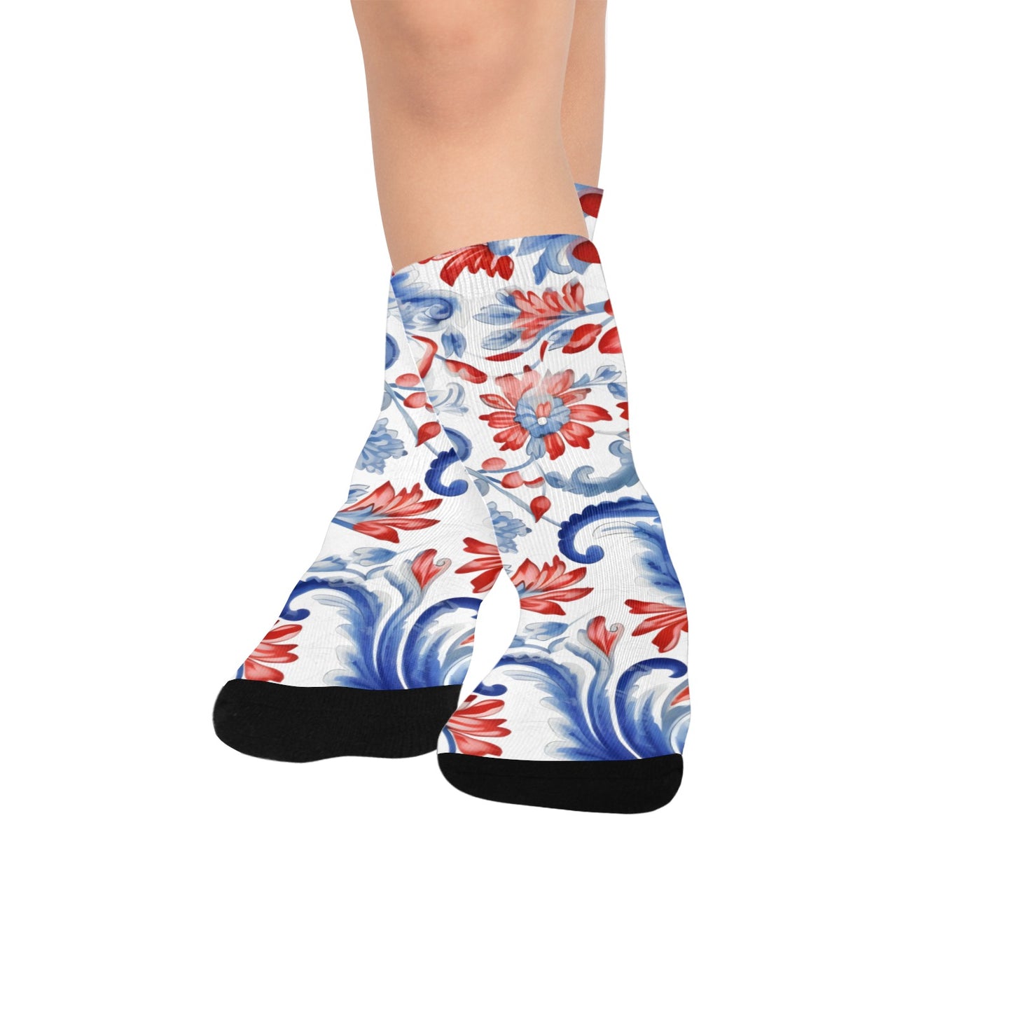 USA/American Flag Inspired Floral Pattern Kid's Custom Socks (Made in the USA)