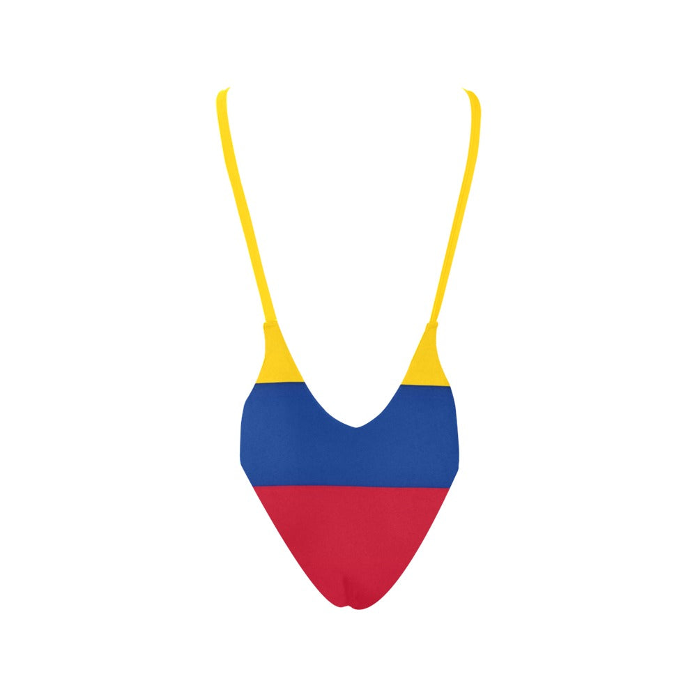 Ecuador Flag Inspired Women’s V-Neck Backless One-Piece Swimsuit
