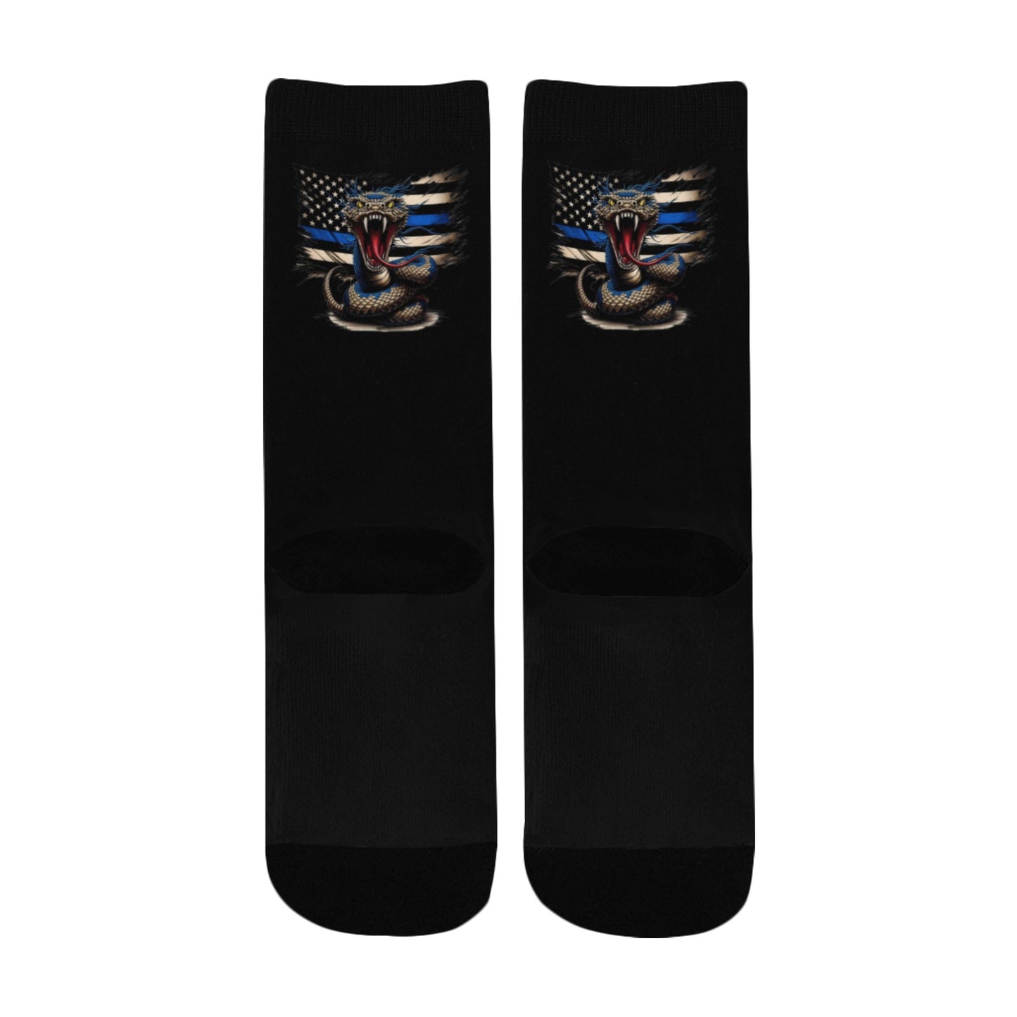Thin Blue Line Flag Inspired Snake Kid's Custom Socks (Made in the USA)