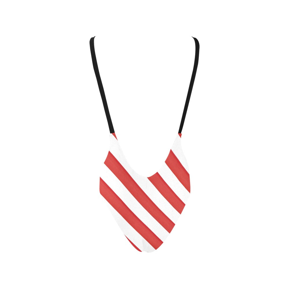 USA/American Flag Inspired Diagonal Stripes Women’s Backless One-Piece Swimsuit
