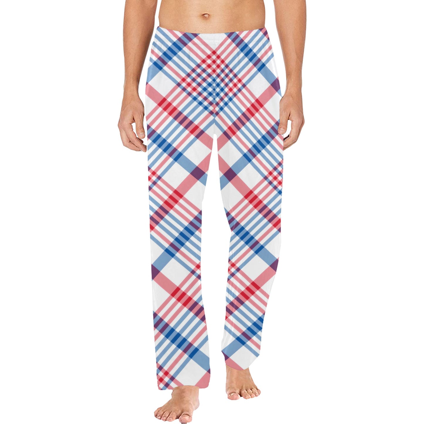 USA/American Flag Inspired Plaid Pattern Men’s Pajama Trousers with Pockets (Made in the USA)