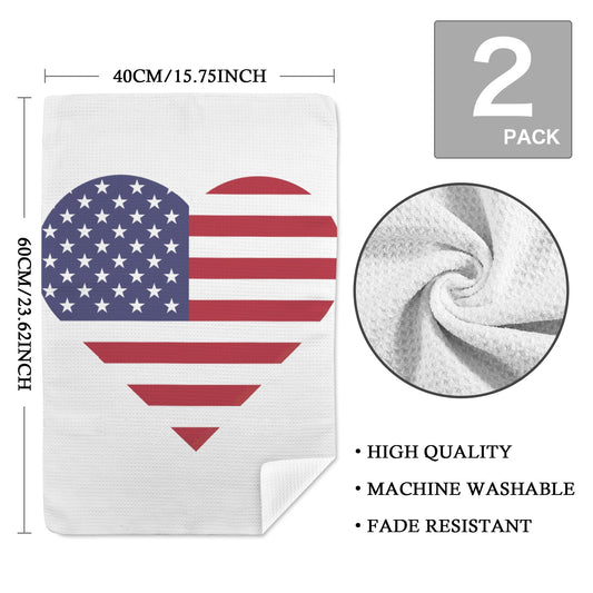 USA/American Flag Inspired Heart Kitchen Towel 40X60cm (Pack of 2) (Made in the USA)