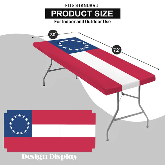 Confederate States Flag Inspired Custom Elastic Fitted Tablecloth 72x30 inch (Made in the USA)