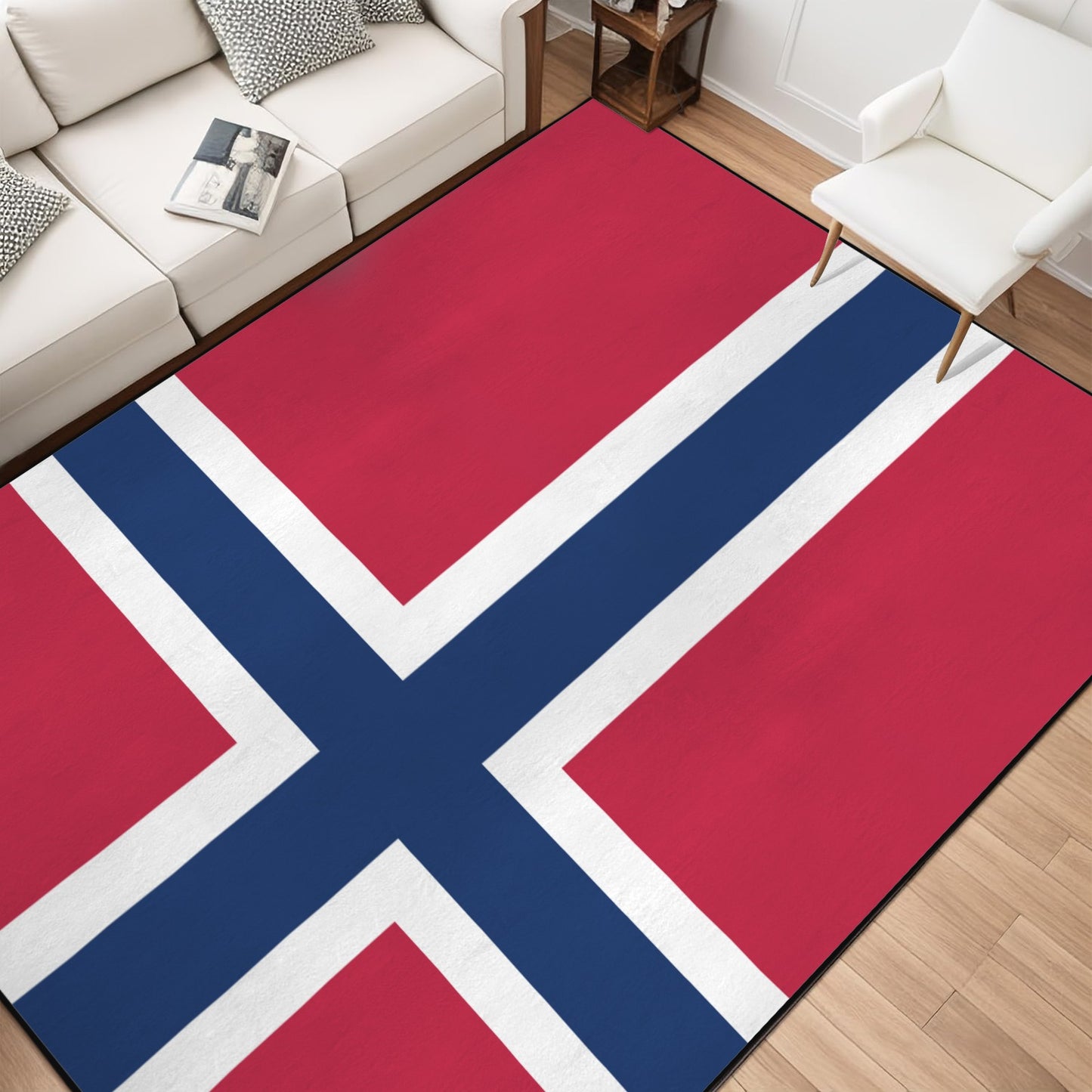 Norway Flag Inspired 84x60 Inch Area Rug with Black Binding (Made in the USA)