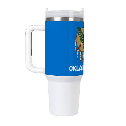 Oklahoma Flag travel mug, blue variant.