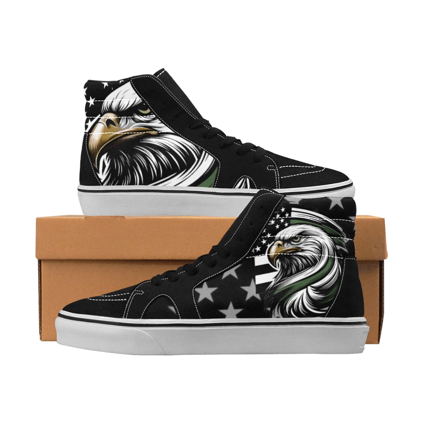 Thin Green Line Flag Inspired Eagle Men's High Top Canvas Shoes