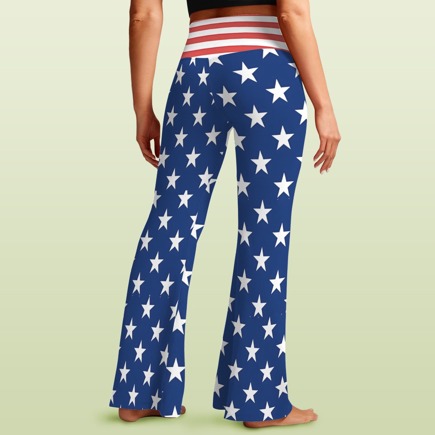 USA/American Flag Inspired Women's V-Crossover High Waisted Flare Leggings