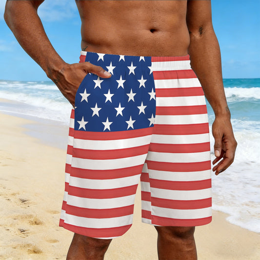 USA/American Flag Inspired Men’s Draw String Pocket Beach Shorts Printed in the USA style-2