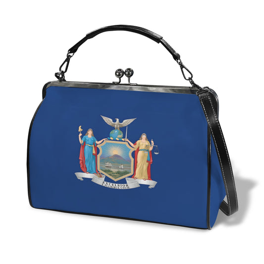 New York Flag Inspired Kisslock Crossbody Shoulder Bag-Large
