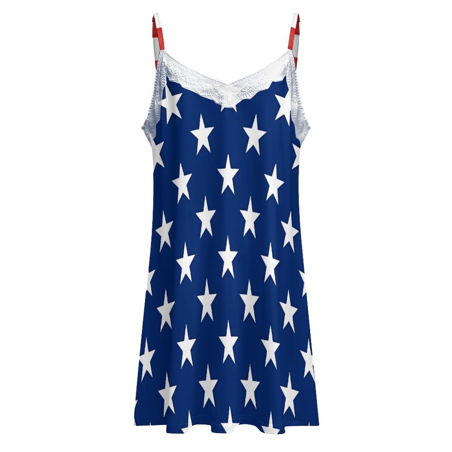 USA/American Flag Inspired Lace Trim Camisole Nightgown
