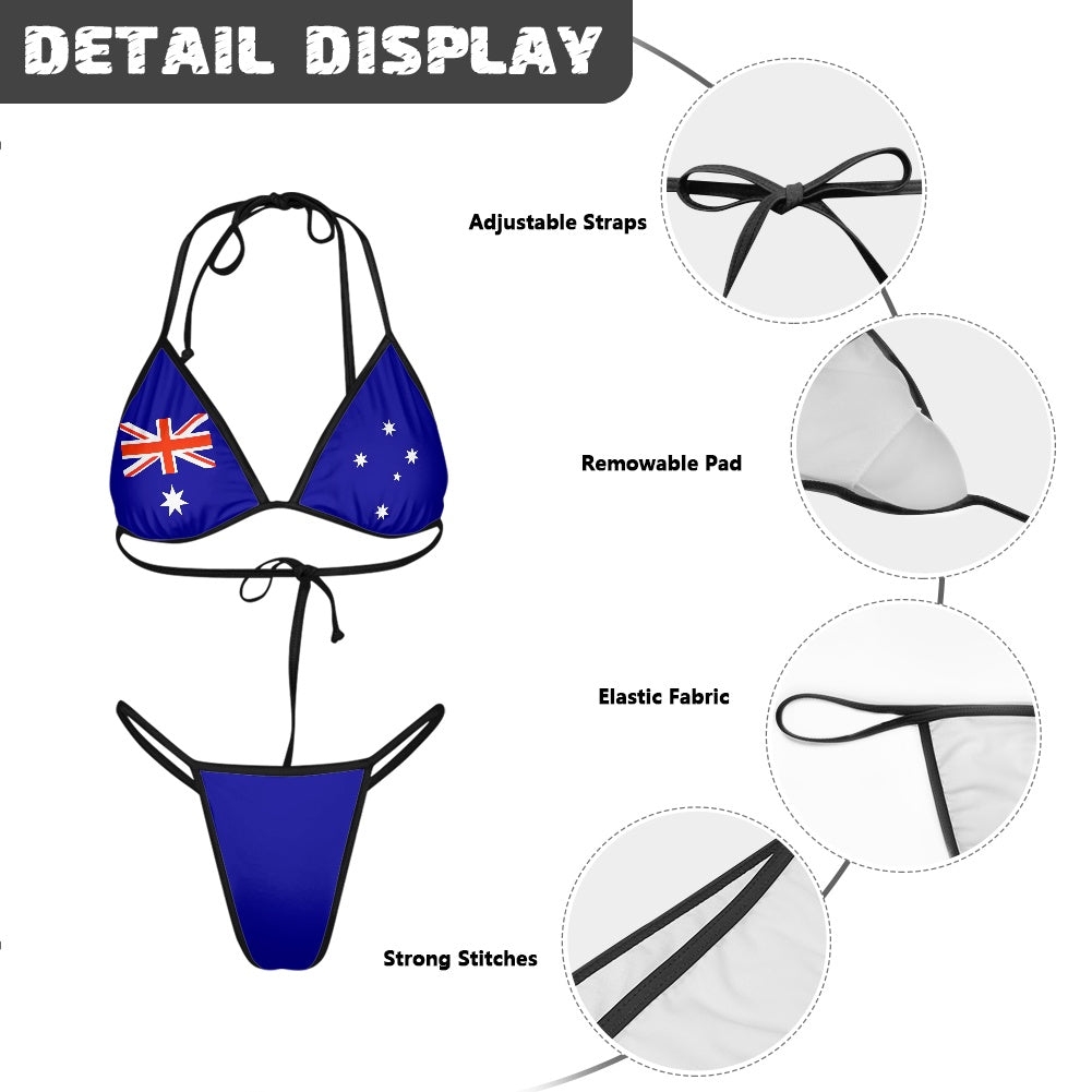 Australia Flag Inspired Women's Triangle Bikini with Thong Bottom