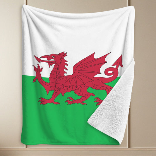 Wales Flag Inspired Sherpa Fleece Blanket 90" x 108" | Printed in the USA
