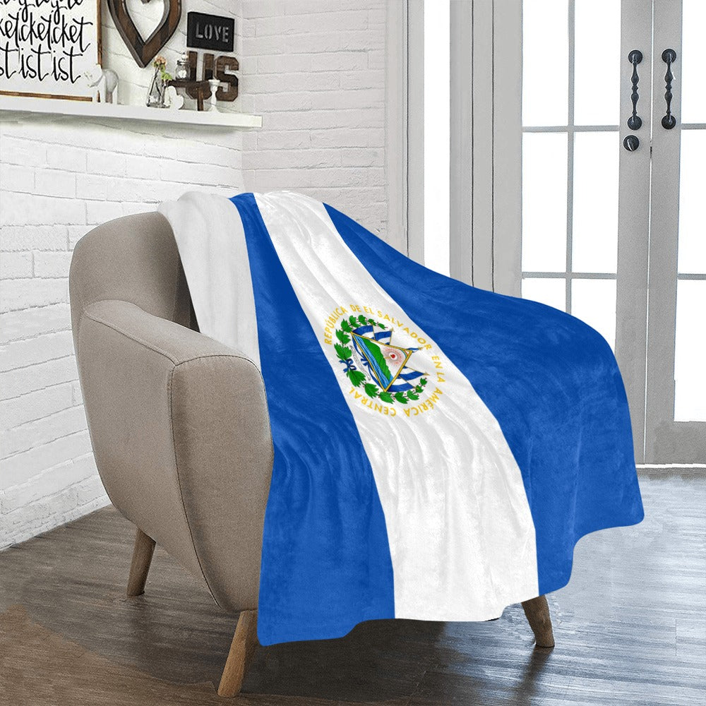 Cozy armchair with Luv My Flag El Salvador blanket.