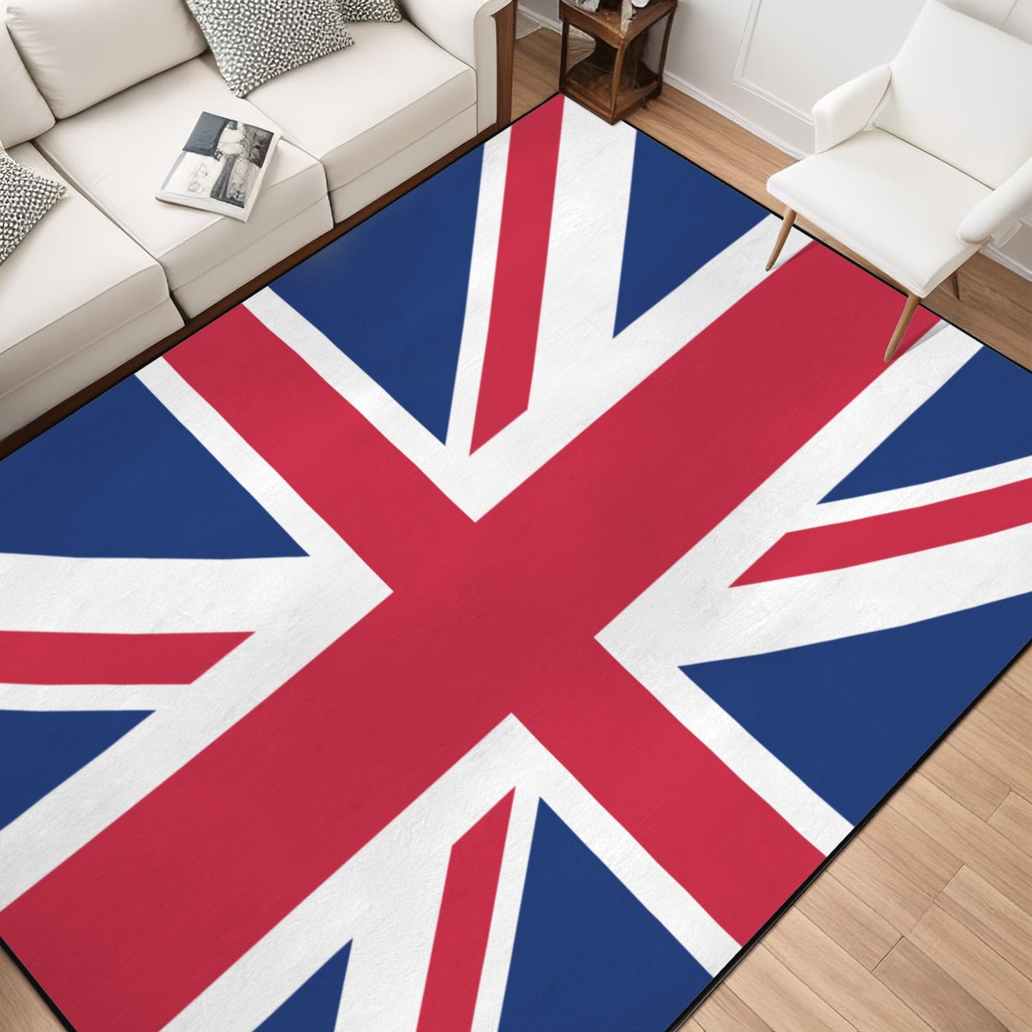 UK/Great Britain Flag Inspired 84x60 Inch Area Rug with Black Binding (Made in the USA)