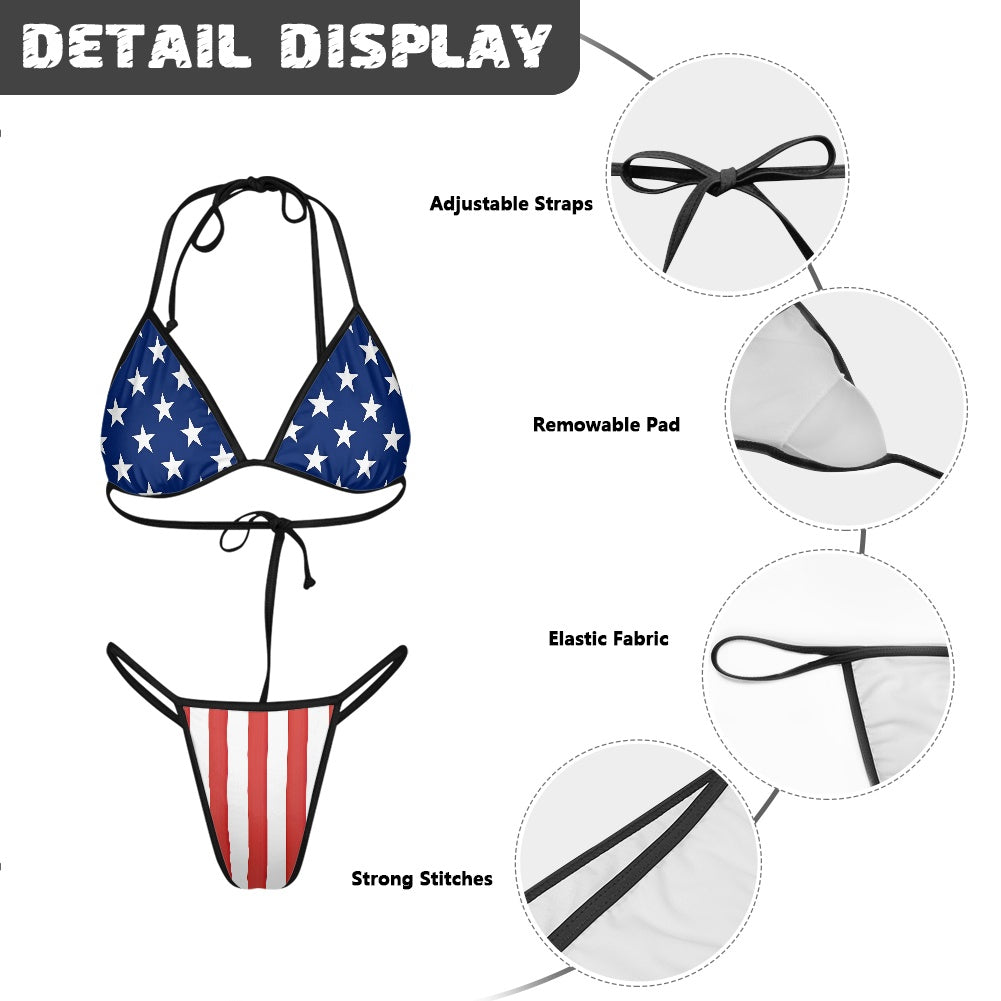 USA/American Flag Inspired Women's Triangle Bikini with Thong Bottom Style-2
