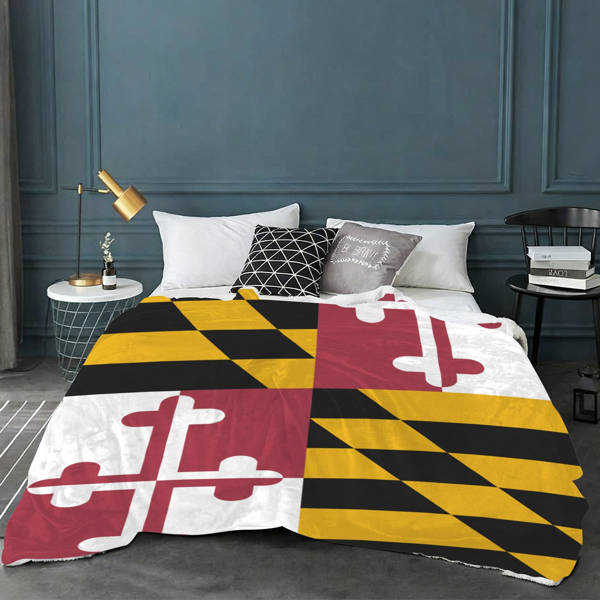 Maryland Flag Inspired Sherpa Fleece Blanket 90" x 108" | Prtinted in the USA