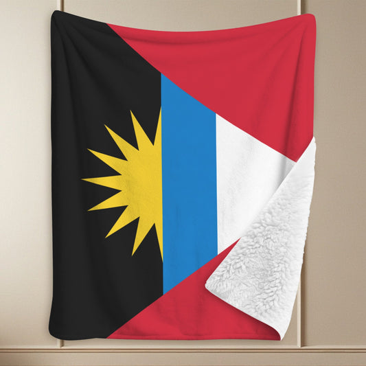Antigua and Barbuda Flag Inspired Sherpa Fleece Blanket 90" x 108" | Ships from USA