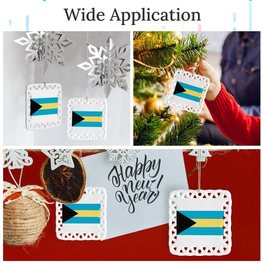 Bahamas Flag Inspired Square Ceramic Ornament Made in the USA