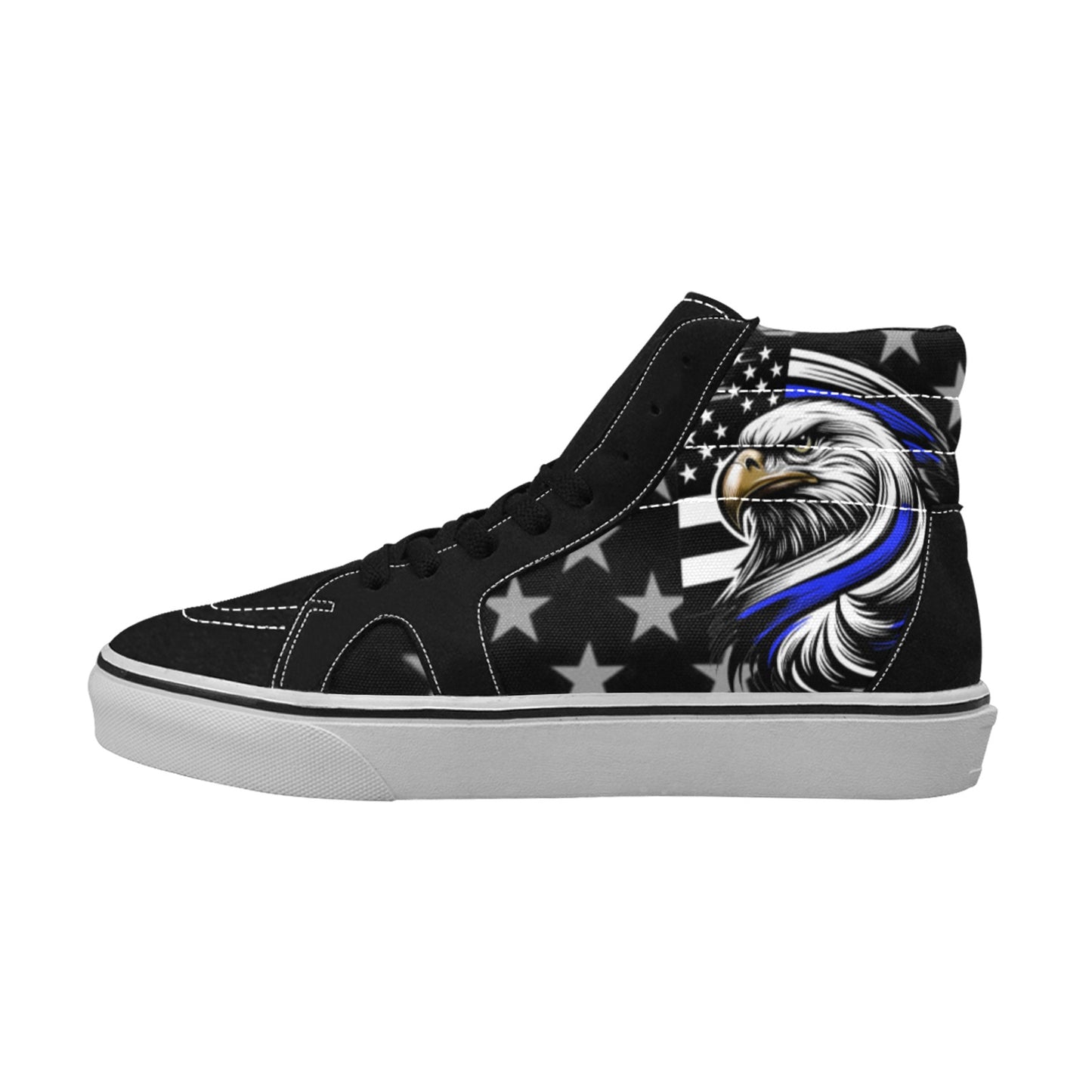 Thin Blue Line Flag Inspired Eagle Women's High Top Canvas Shoes
