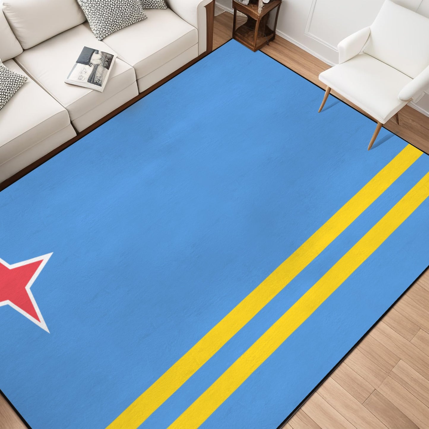 Aruba Flag Inspired 84x60 Inch Area Rug with Black Binding (Made in the USA)
