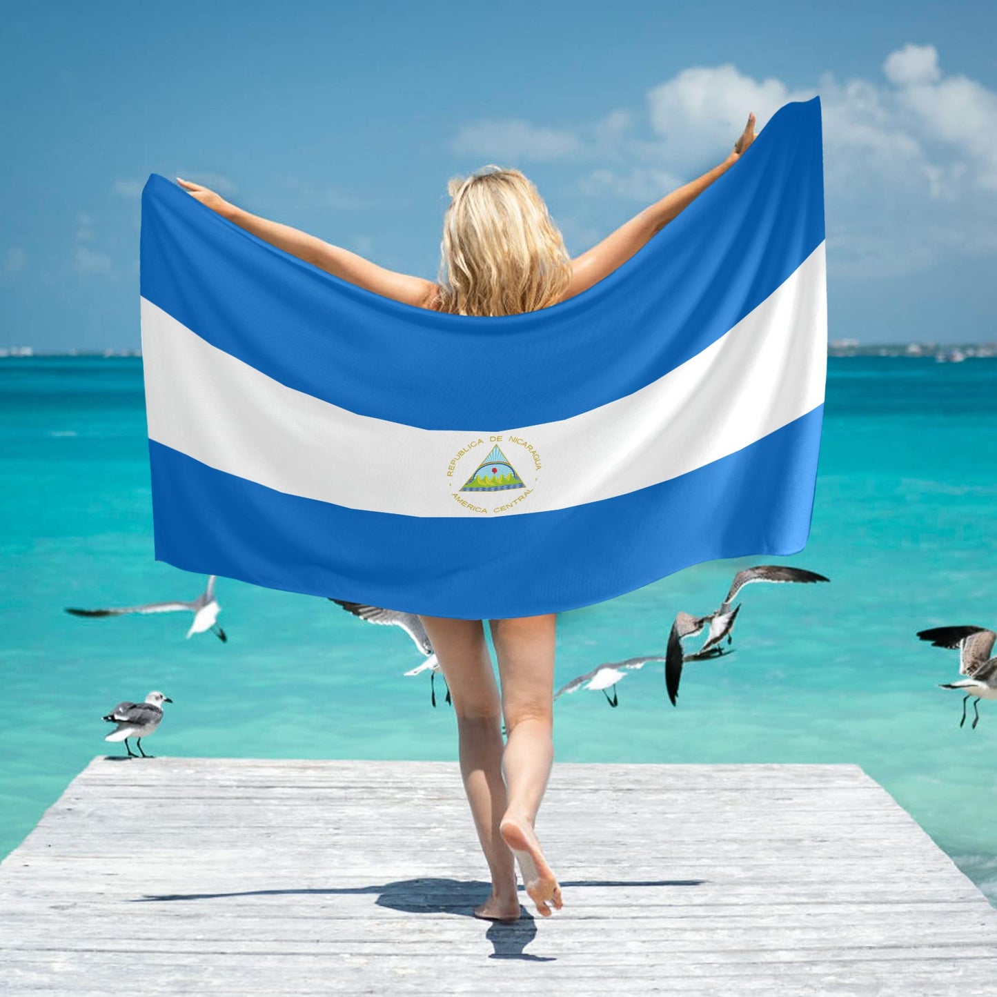 Nicaragua Flag Beach Towel 31"x71" (Made in USA)