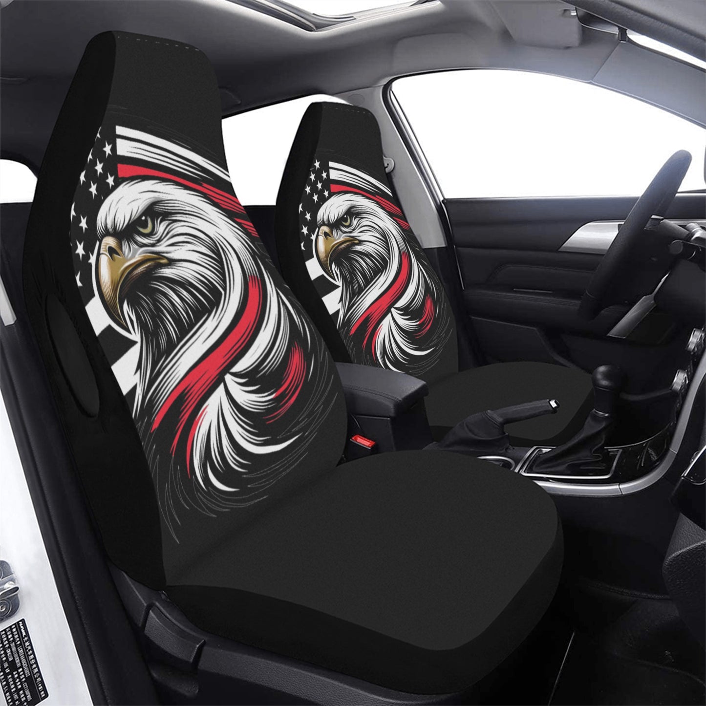 Thin Red Line Flag Eagle Car Seat Cover Airbag Compatible(Set of 2)