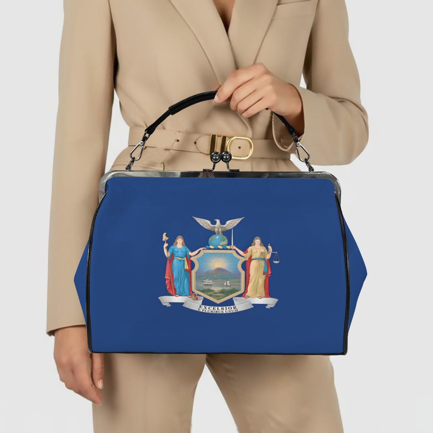 New York Flag Inspired Kisslock Crossbody Shoulder Bag-Large