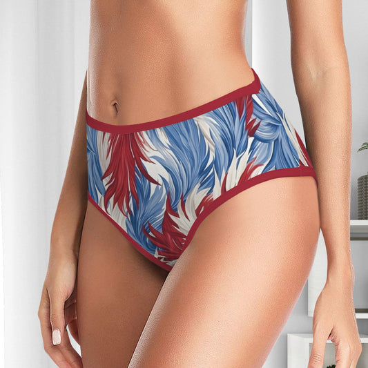 USA/American Flag Inspired Floral Pattern Women's High Waisted Brief