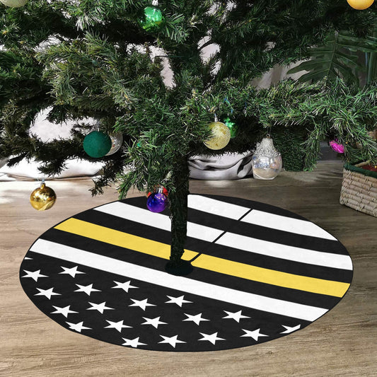 Thin Gold Line Flag Thick Christmas Tree Skirt 47" x 47"