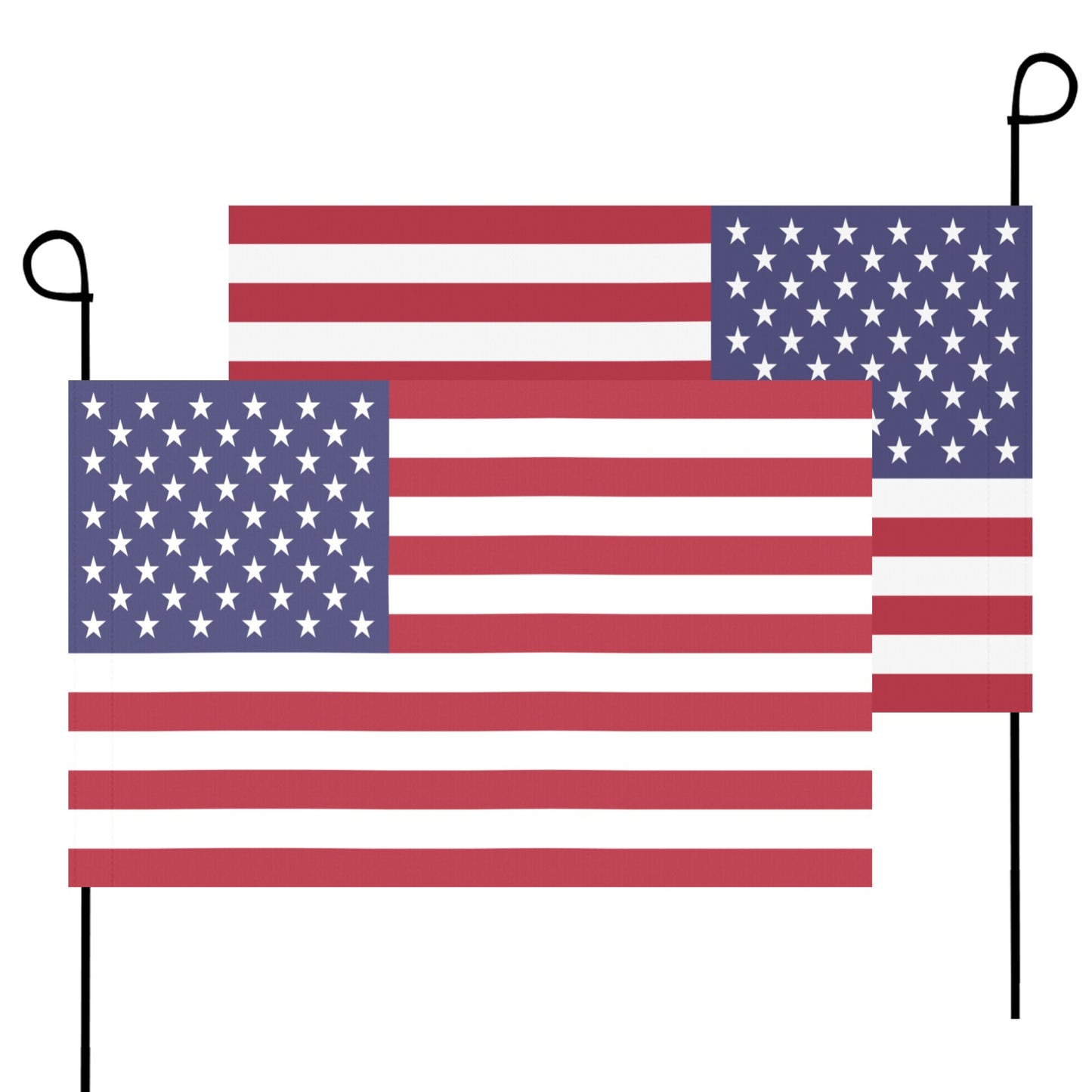 Two American flags, on poles, from Luv My Flag.