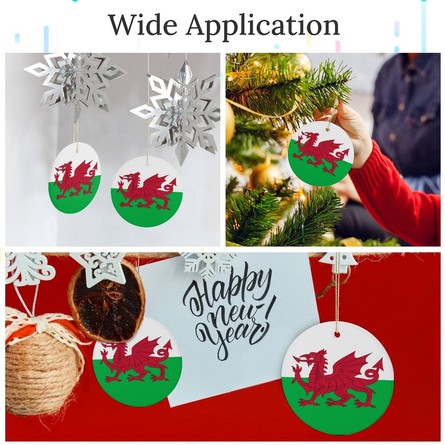 Wales Flag Inspired Circle Ceramic Ornament Made in USA Circle Ceramic Ornament (Made in USA)