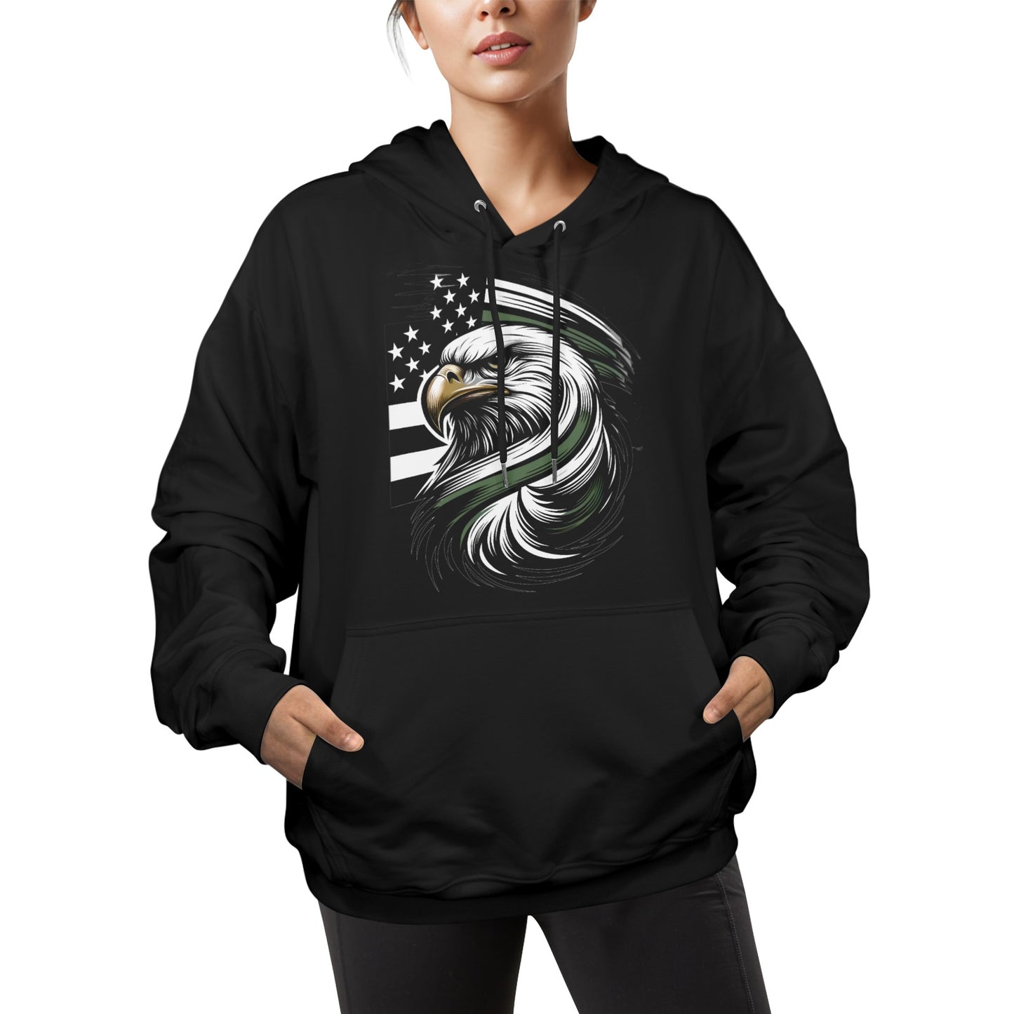 Thin Green Line Flag Inspired Eagle Women's Hoodie Made in the USA
