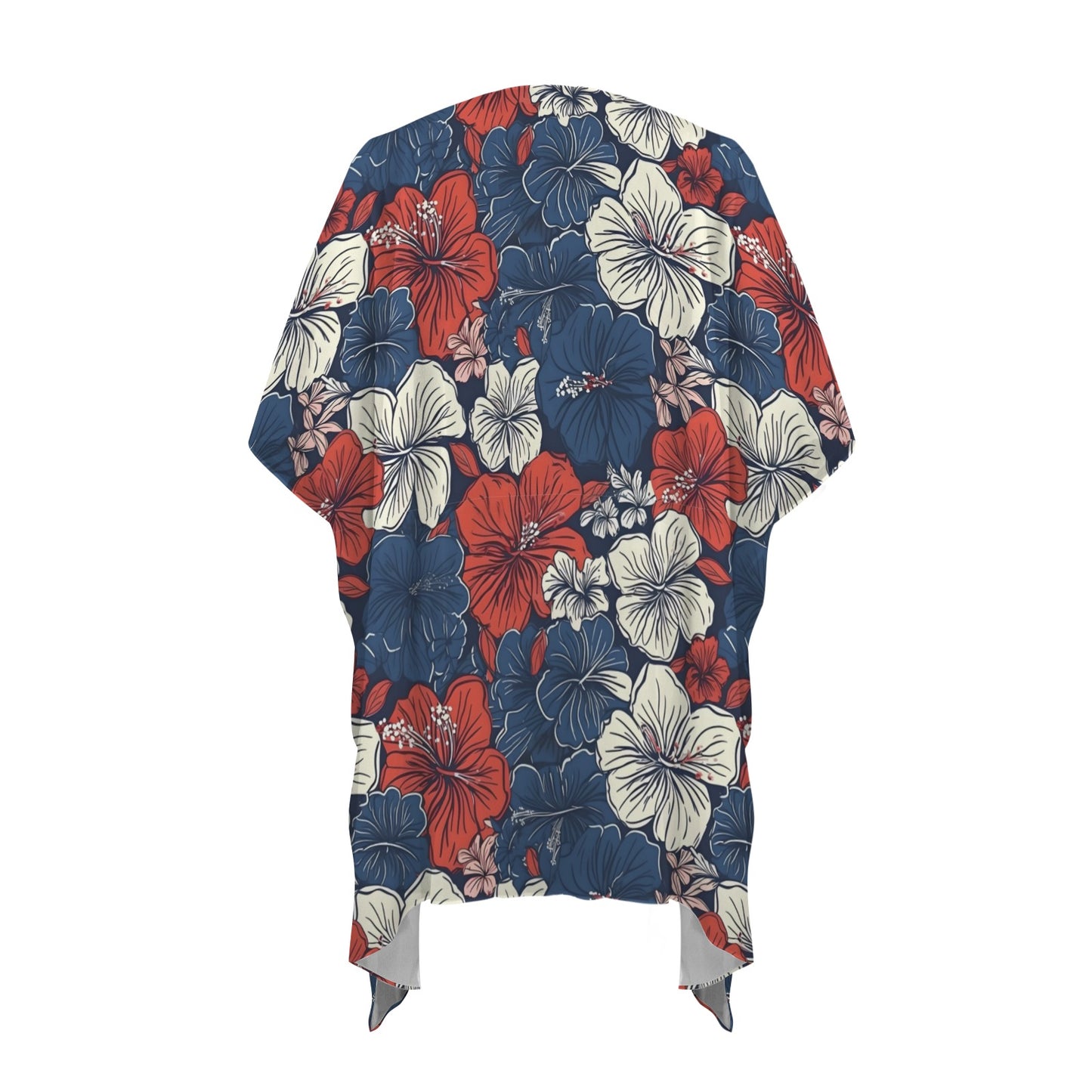USA/American Flag Inspired Hawaiian Floral Pattern Women's Long Cover Up