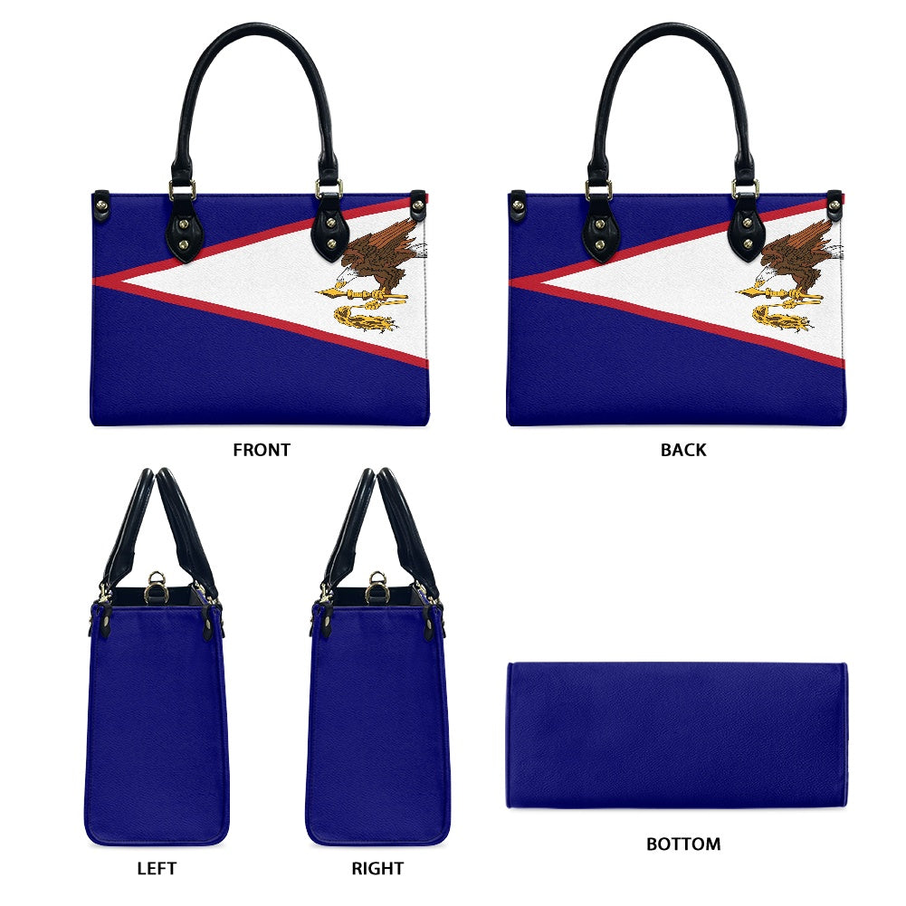 Luv My Flag handbag featuring stylized flag design details.
