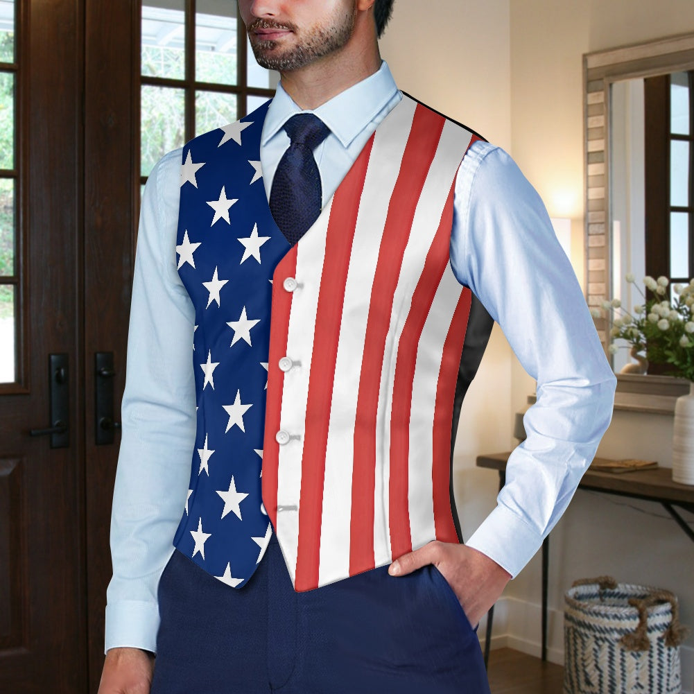 American Flag Inspired Suit Vest | Patriotic Stars & Vertical Stripes