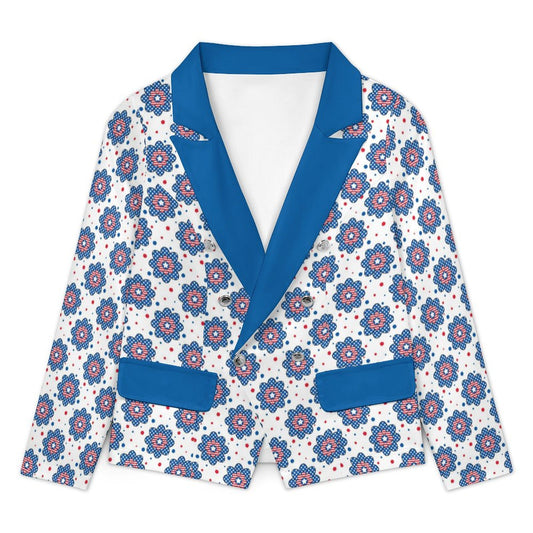 USA/American Flag Inspired Floral Medallion Pattern Women’s Double Breasted Blazer