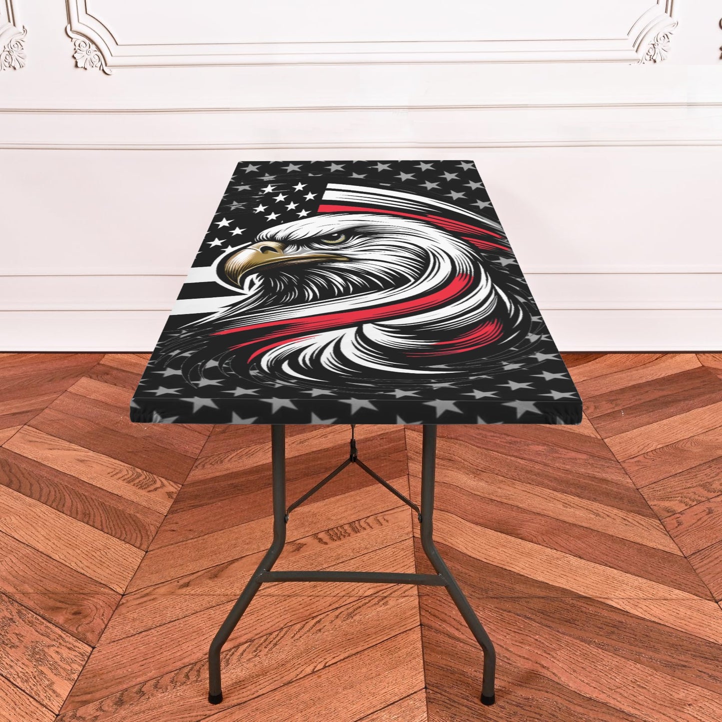 Thin Red Line Flag Inspired Eagle Custom Elastic Fitted Tablecloth 72x30 inch (Made in the USA)