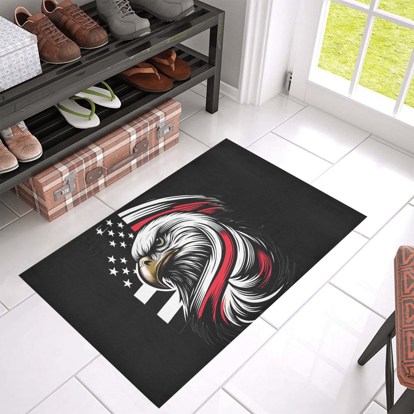 Thin Red Line Flag Inspired Eagle Doormat 30" x 18" (Sponge Material)