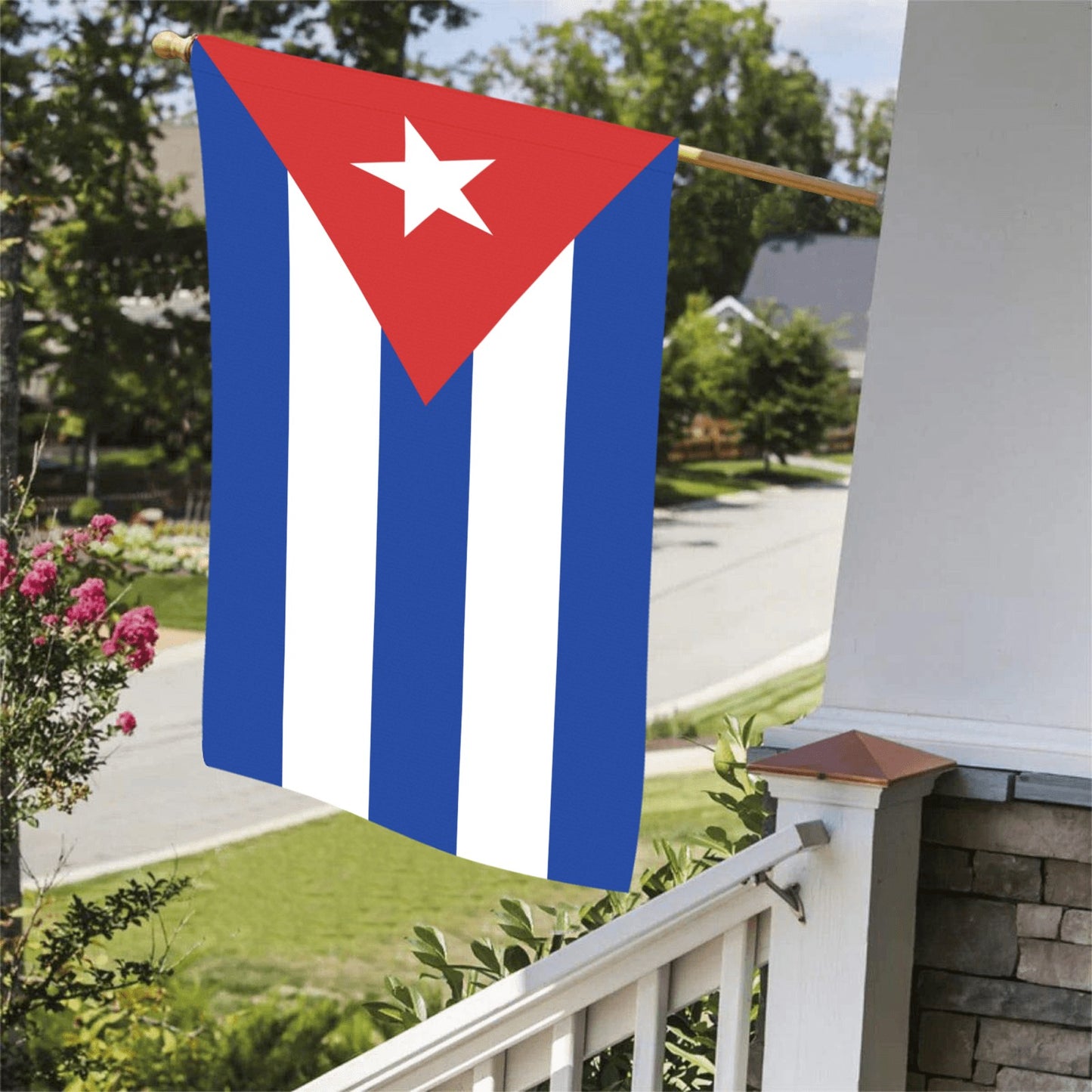Cuban flag by Luv My Flag on porch display.