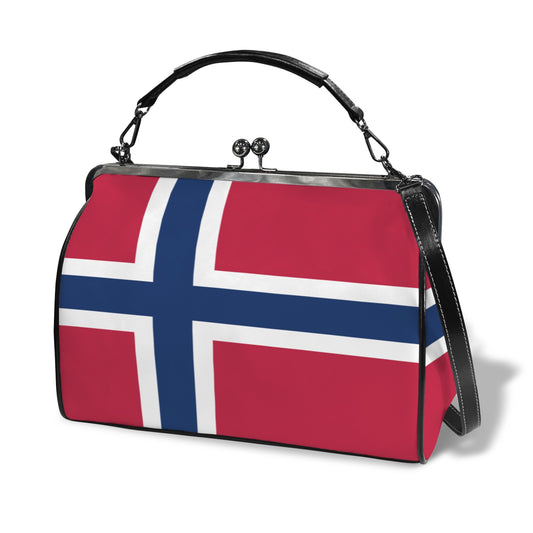 Norway Flag Inspired Kisslock Crossbody Shoulder Bag-Large