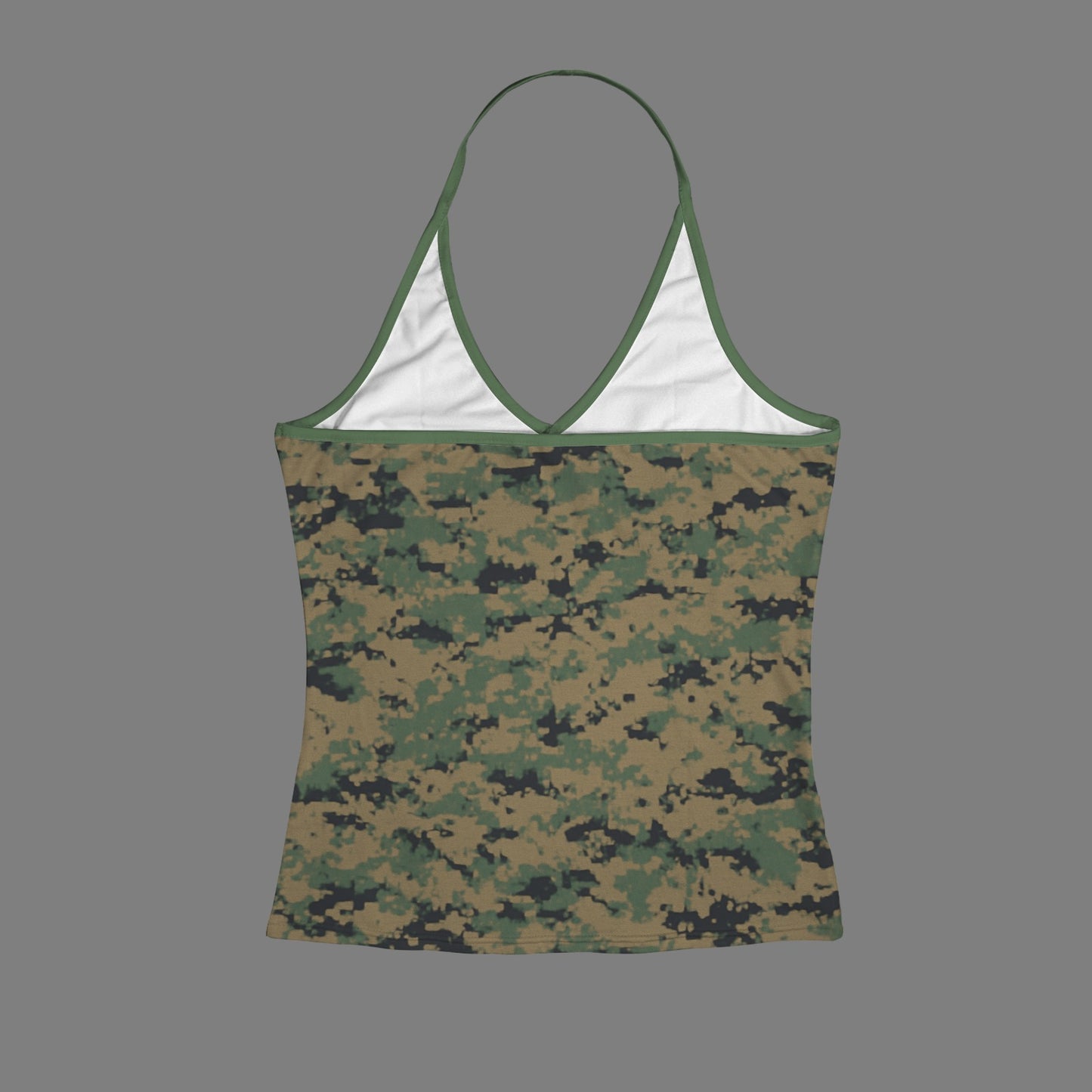 Thin Green Line Flag Inspired Eagle on Digital Camo V-neck Halter Open Back Tank Top