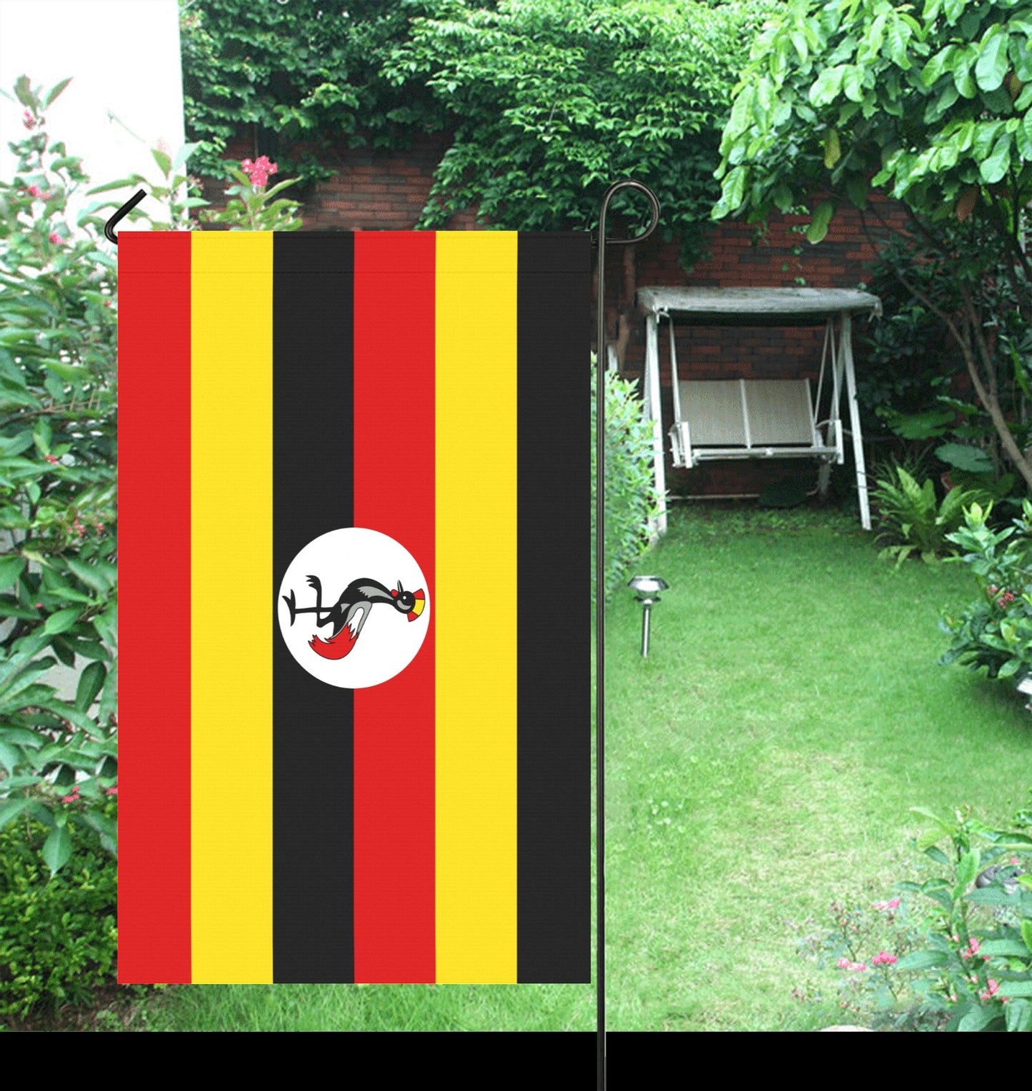 Luv My Flag garden flag with colorful vertical stripes displayed.